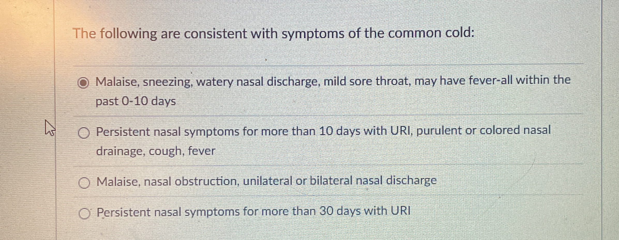 Solved The Following Are Consistent With Symptoms Of The 