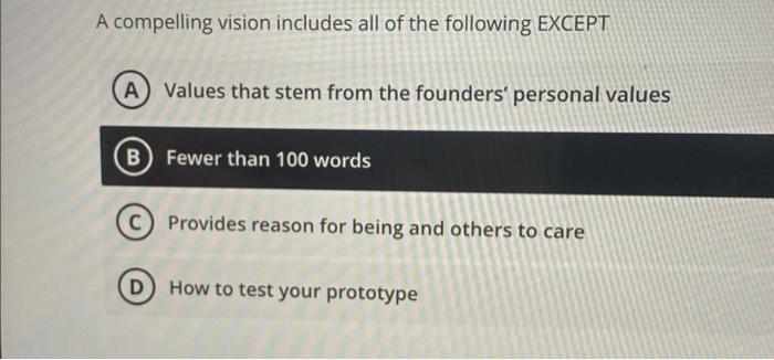 A compelling vision includes all of the following | Chegg.com