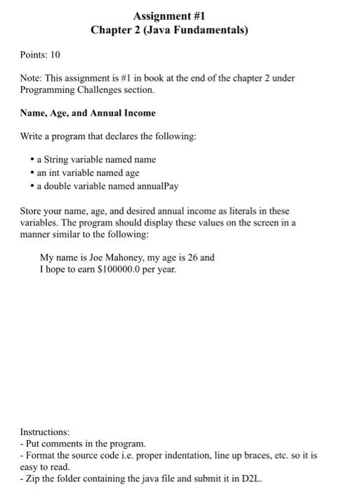 Solved Assignment #1 Chapter 2 (Java Fundamentals) Points: | Chegg.com