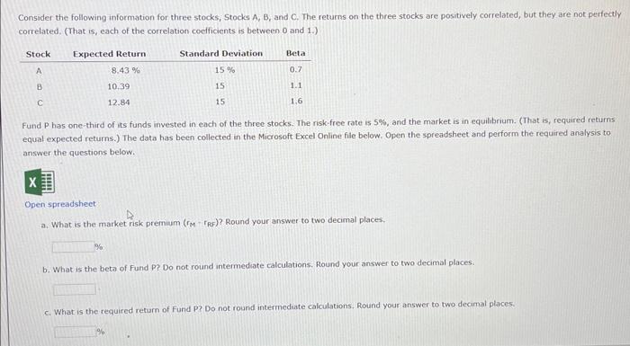 Solved Consider The Following Information For Three Stocks, | Chegg.com