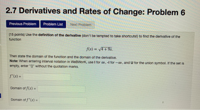 Solved 2.7 Derivatives and Rates of Change: Problem 5 | Chegg.com