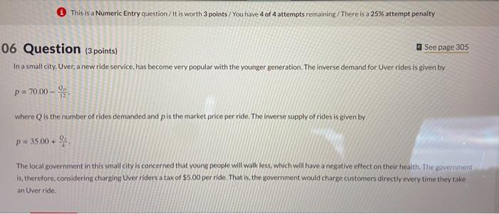 Solved 06 Question (3 points) See page 305 In a small city, | Chegg.com