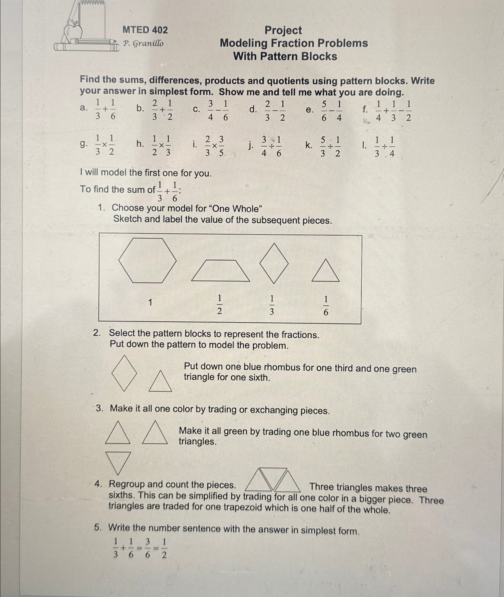 Solved ProjectModeling Fraction Problems With Pattern | Chegg.com