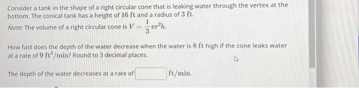 Solved consider a tank in the shape of a right circular cone | Chegg.com