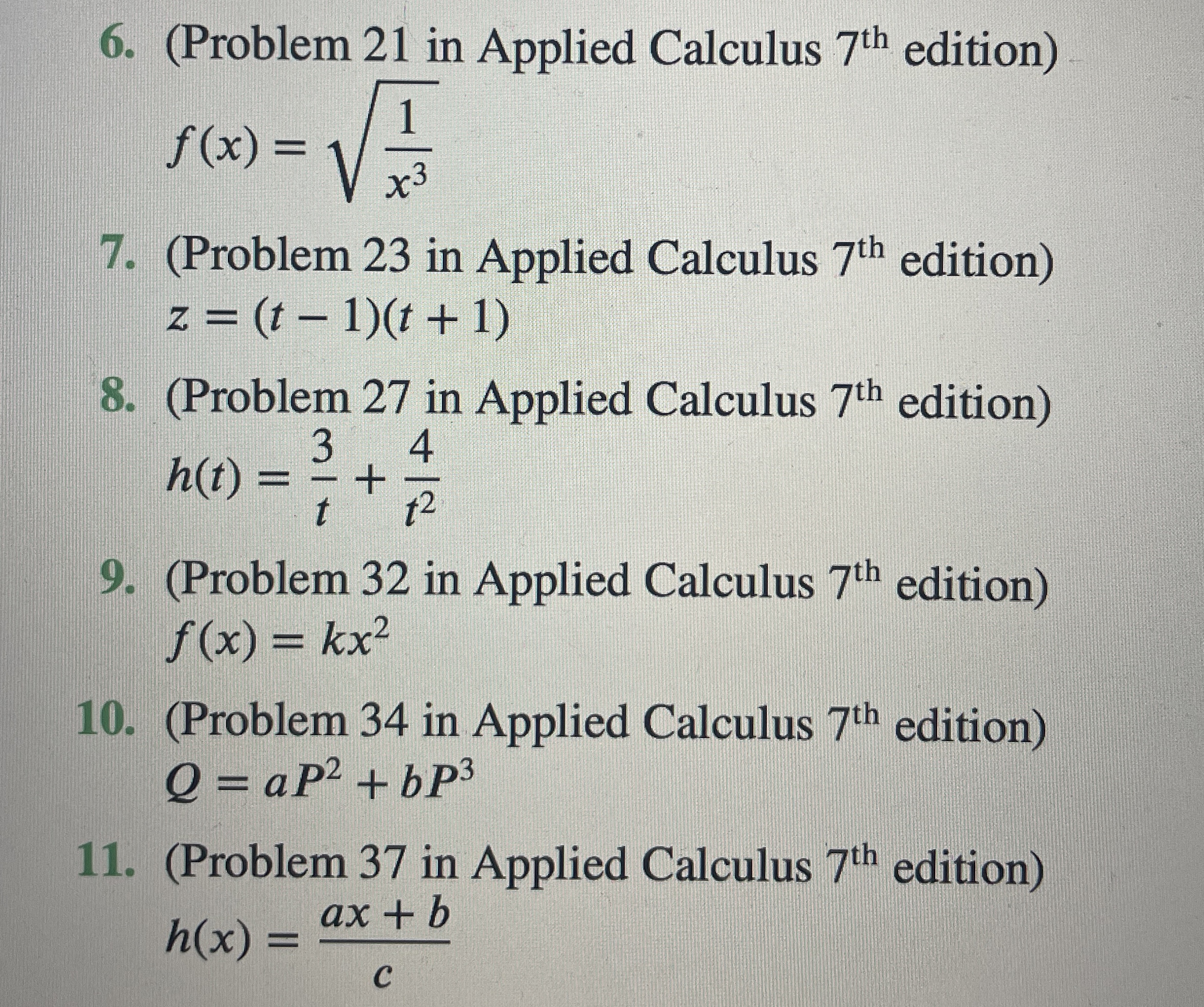 (Problem 21 ﻿in Applied Calculus 7th | Chegg.com