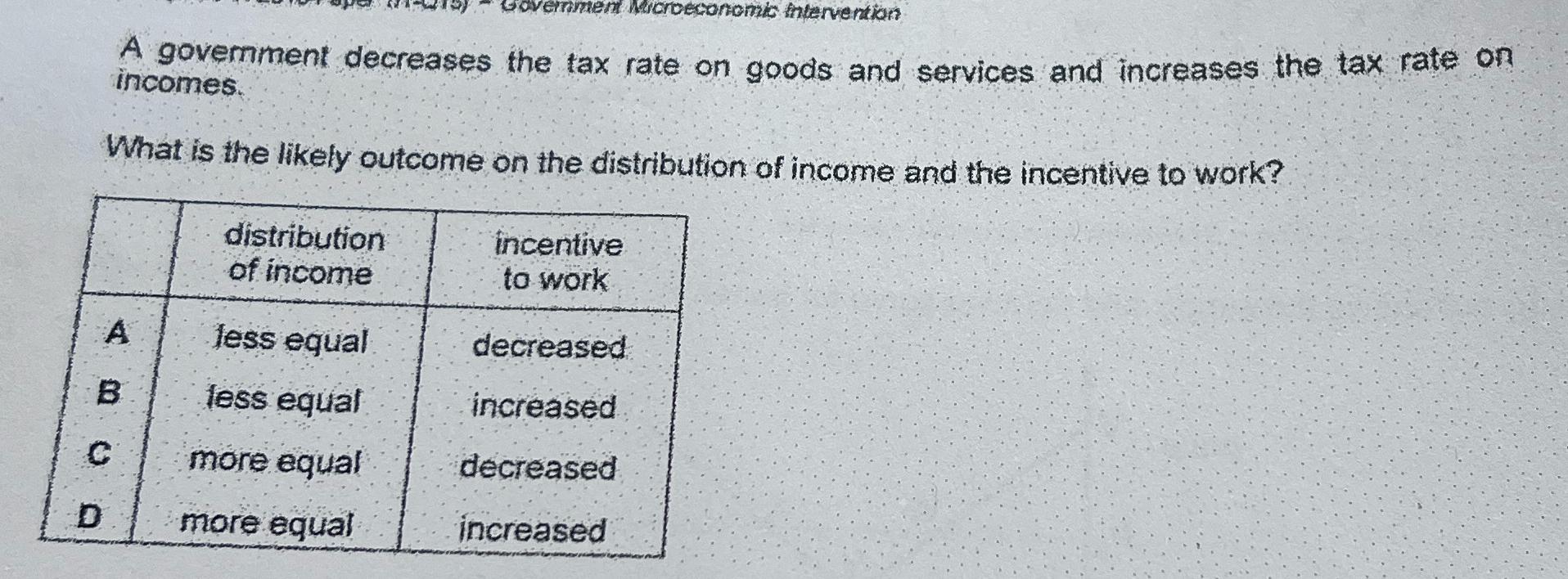Solved A government decreases the tax rate on goods and | Chegg.com