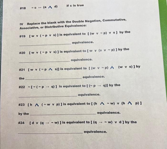 Solved IV Replace the blank with the Double Negation, | Chegg.com