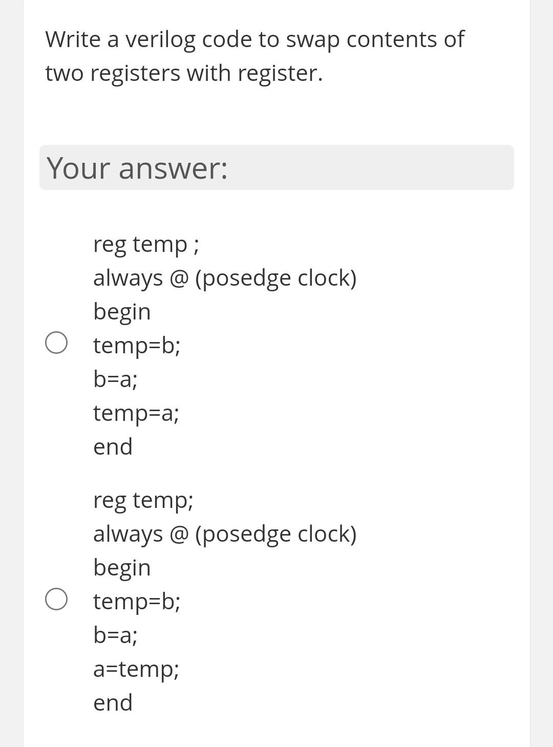 Solved Write a verilog code to swap contents of two | Chegg.com