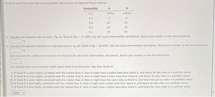 Solved Stocks A And B Have The Following Probability | Chegg.com