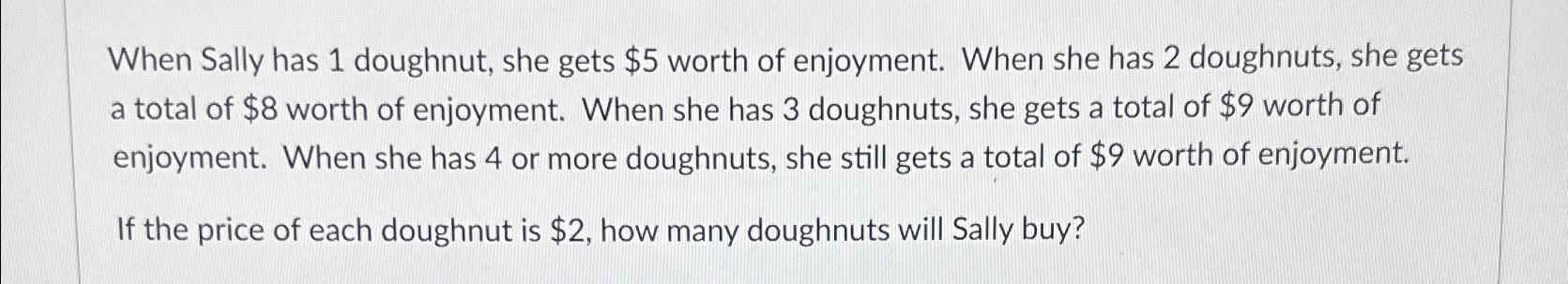 Solved When Sally has 1 ﻿doughnut, she gets $5 ﻿worth of | Chegg.com