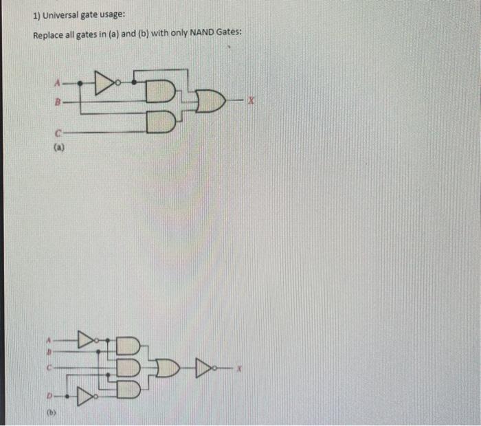 Solved 1) Universal gate usage: Replace all gates in (a) and | Chegg.com