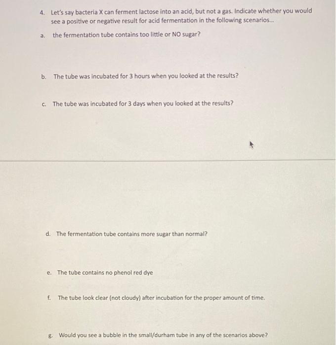 Solved 4. Let's say bacteria X can ferment lactose into an | Chegg.com