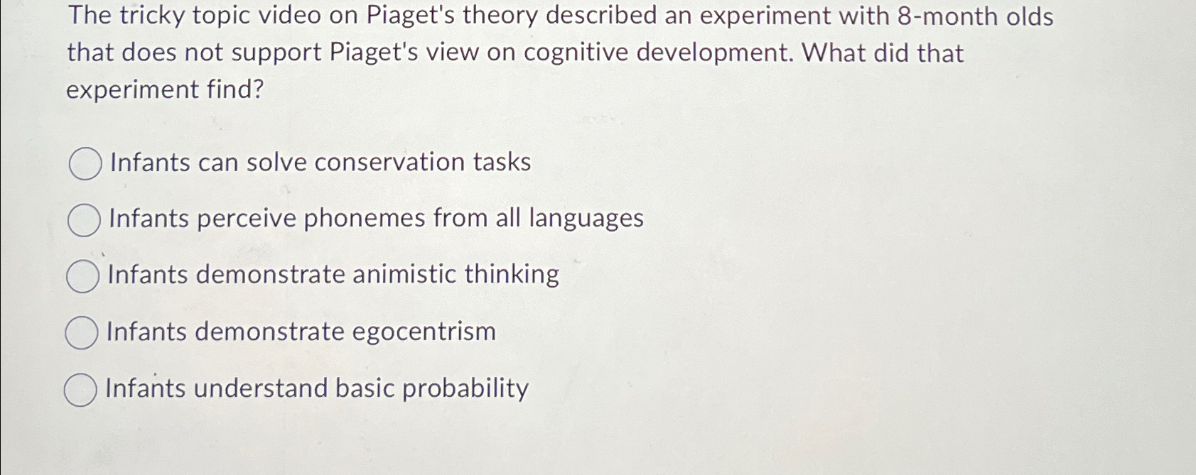 Solved The tricky topic video on Piaget s theory described Chegg