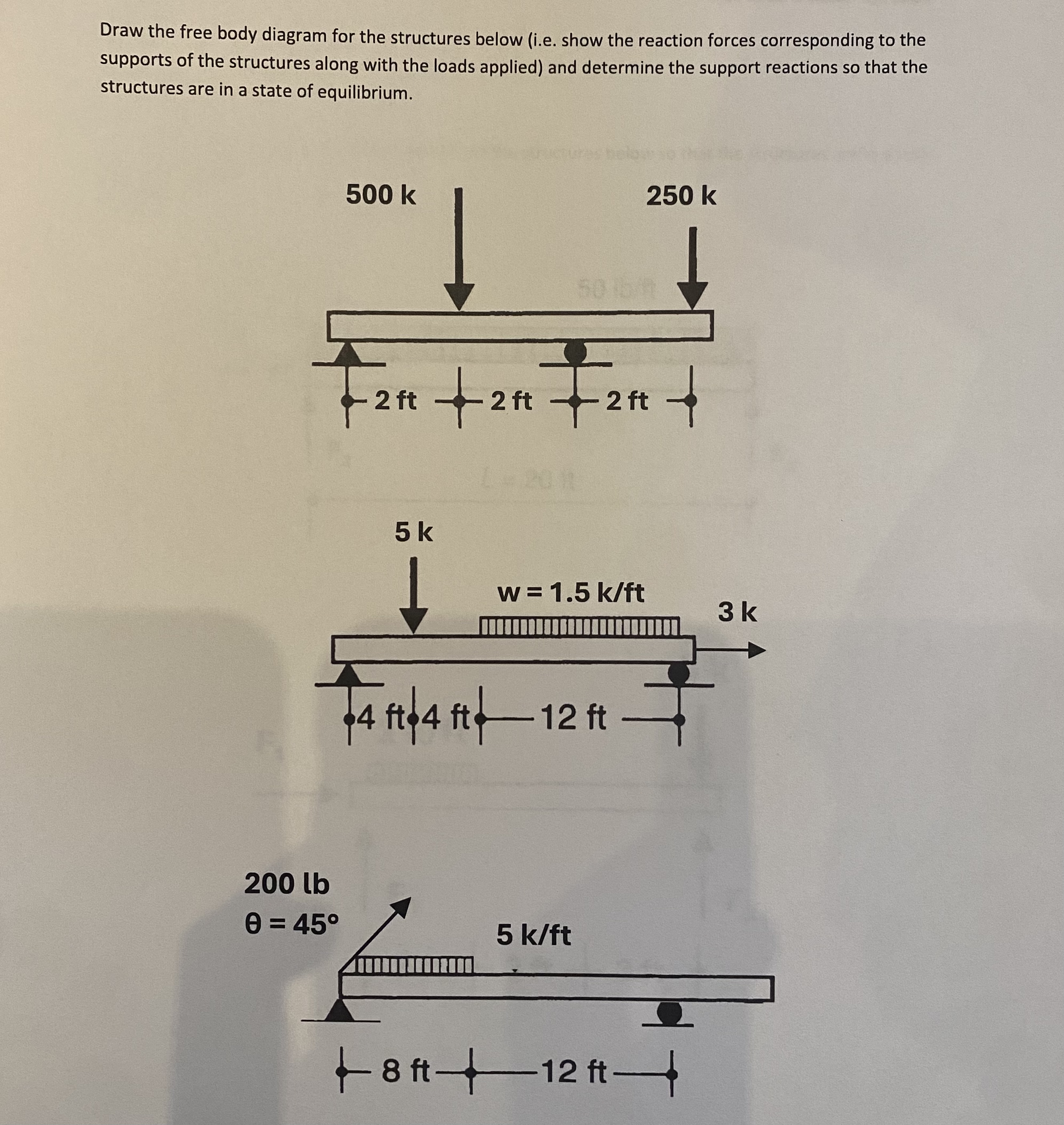 Solved Draw the free body diagram for the structures below | Chegg.com