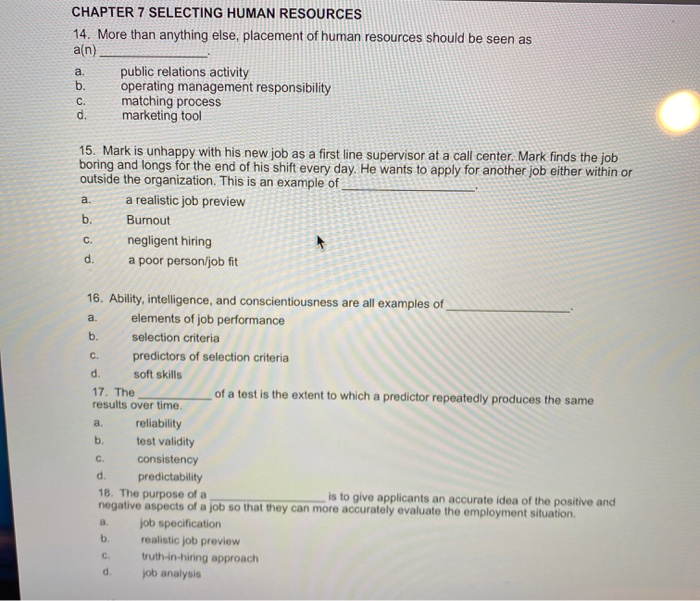 Solved CHAPTER 7 SELECTING HUMAN RESOURCES 14. More Than | Chegg.com