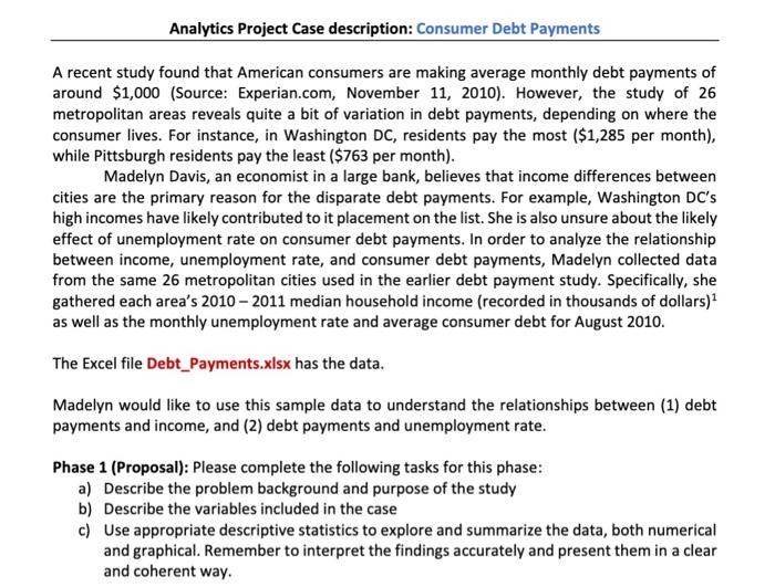 Solved Analytics Project Case description: Consumer Debt | Chegg.com