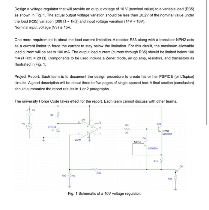 Solved Design a voltage regulator that will provide an Circuit Diagram