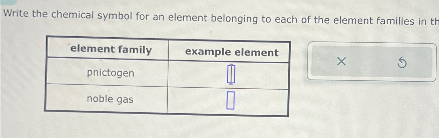 Solved Write the chemical symbol for an element belonging to | Chegg.com