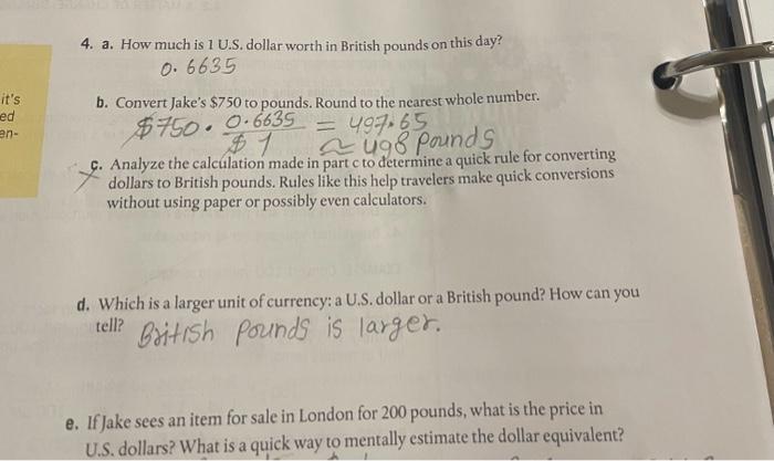 Solved 4. a. How much is 1 U.S. dollar worth in British | Chegg.com