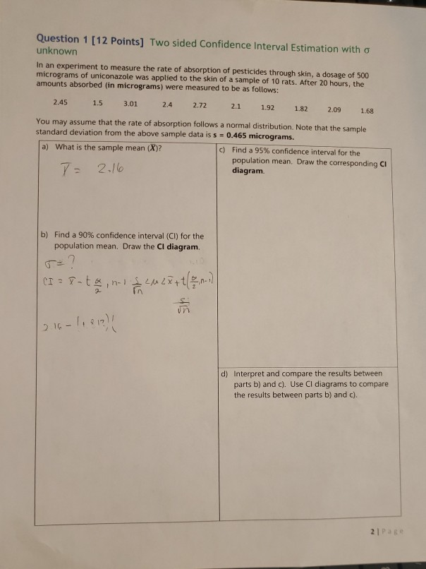 Solved Question 1 [12 Points] Two sided Confidence Interval | Chegg.com