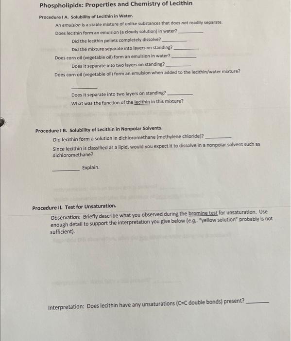 Solved Phospholipids Properties and Chemistry of Lecithin
