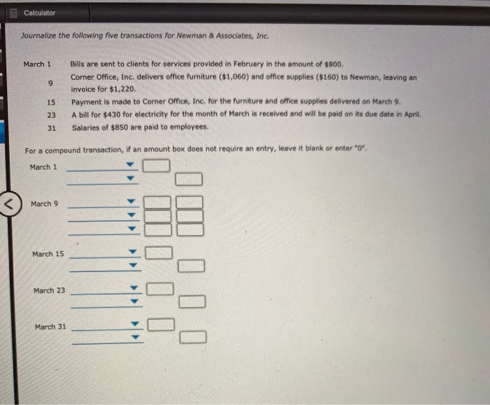 Solved Calculator Journalize the following five transactions