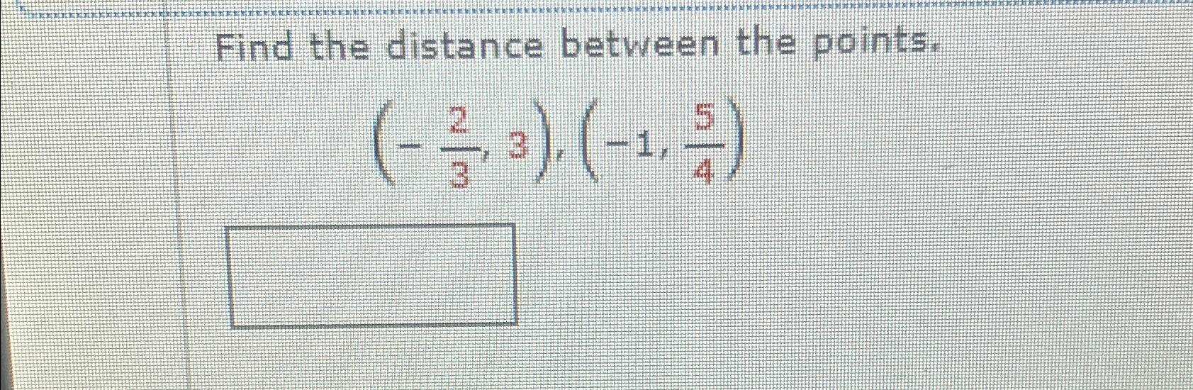 Solved Find the distance between the points.(-23,3),(-1,54) | Chegg.com