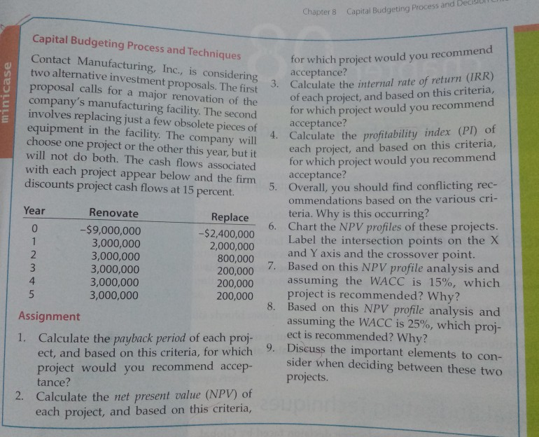 Solved Chapter 8 Capital Budgeting Process and De Capital | Chegg.com