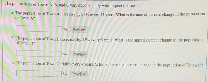 Solved The Populations Of Towns A, B, And C Vary | Chegg.com