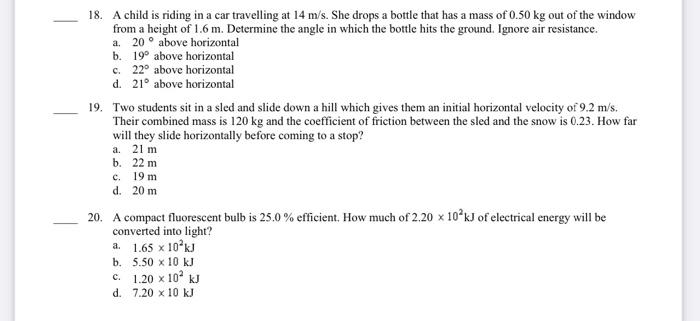 Solved 18. A child is riding in a car travelling at 14 m/s. | Chegg.com