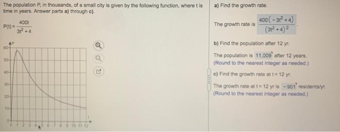 Solved The population P, in thousands of a small city is | Chegg.com