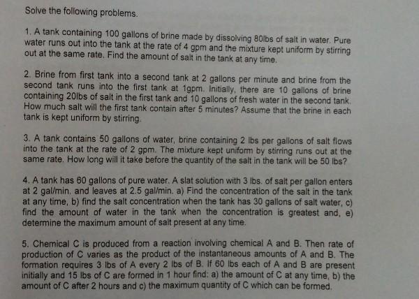 Solved Solve the following problems. 1. A tank containing | Chegg.com