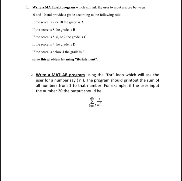 Solved 1. Write a MATLAB program which will ask the user to | Chegg.com