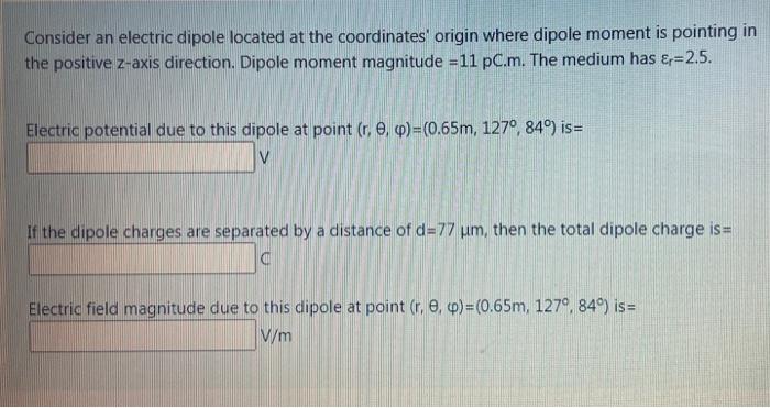 Solved Consider an electric dipole located at the | Chegg.com