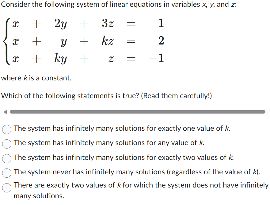 Solved Consider the following system of linear equations in | Chegg.com