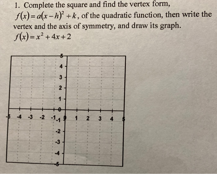 Solved 1. Complete the square and find the vertex form, | Chegg.com
