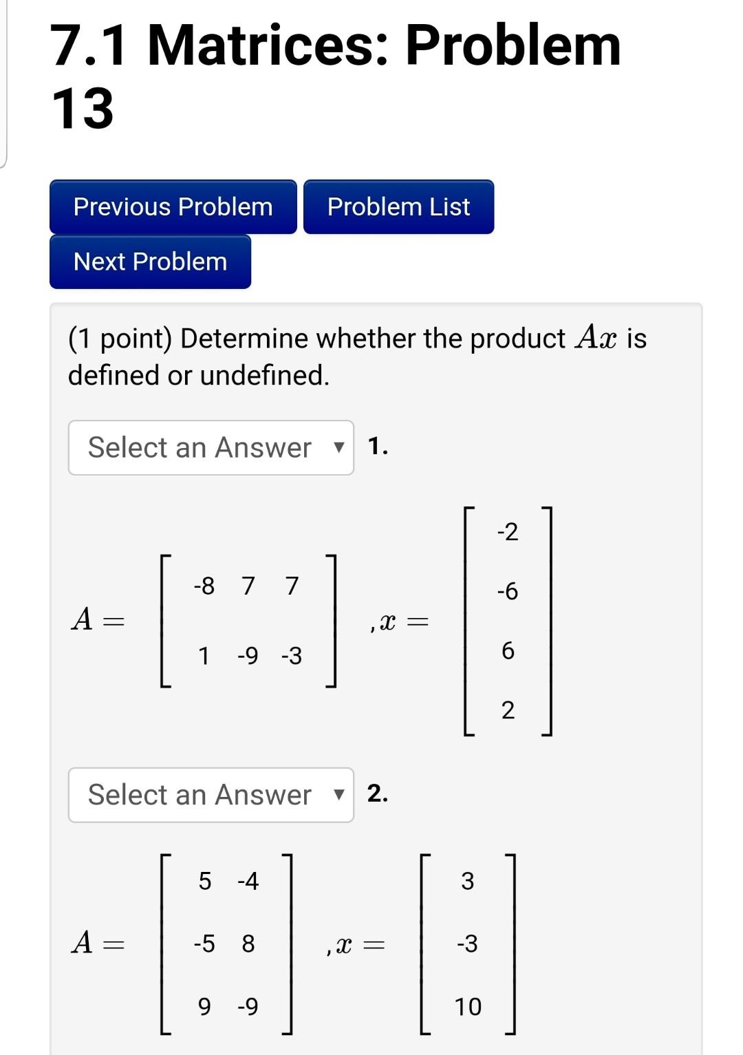 Solved 7.1 Matrices: Problem 13 Previous Problem Problem | Chegg.com