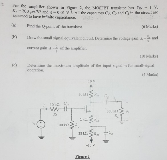 Solved 2. For the amplifier shown in Figure 2, the MOSFET | Chegg.com