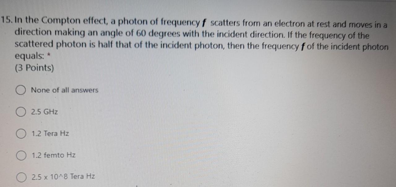 Solved 15. In the Compton effect, a photon of frequency f | Chegg.com