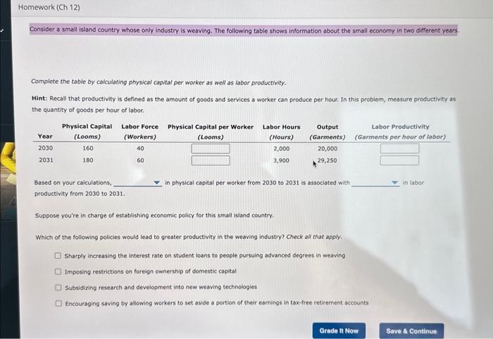 Solved Complete the table by calculating physical capital | Chegg.com