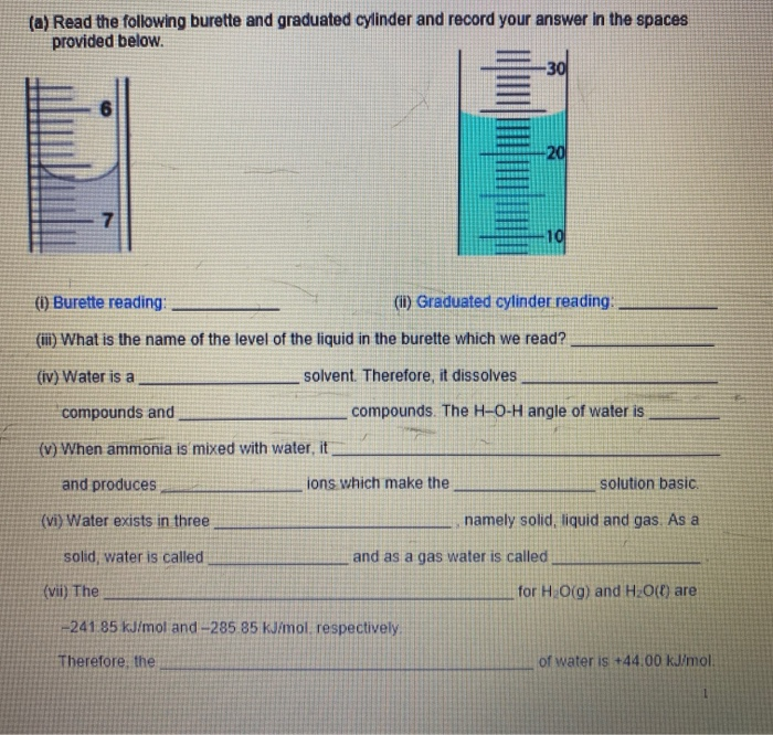 Solved (a) Read the following burette and graduated cylinder