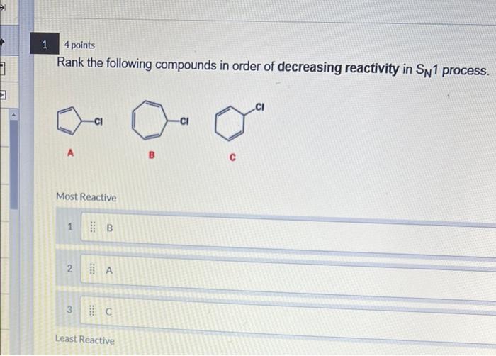 Solved 1 4 points Rank the following compounds in order of | Chegg.com