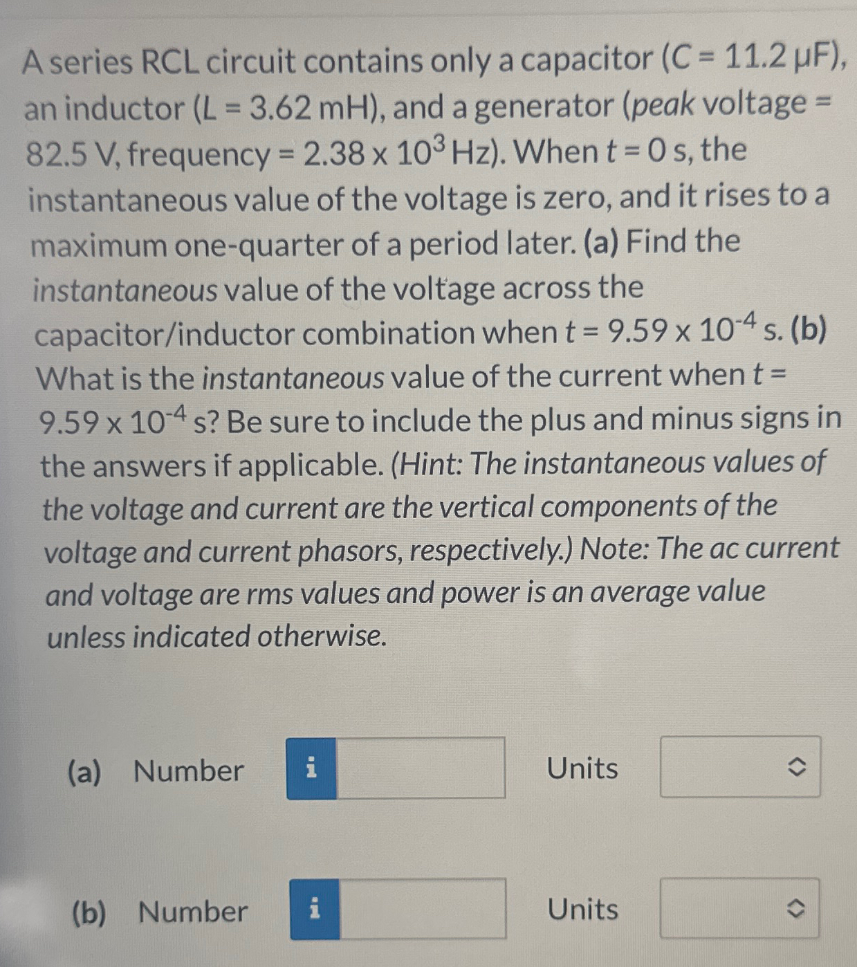 Solved A series RCL circuit contains only a capacitor | Chegg.com