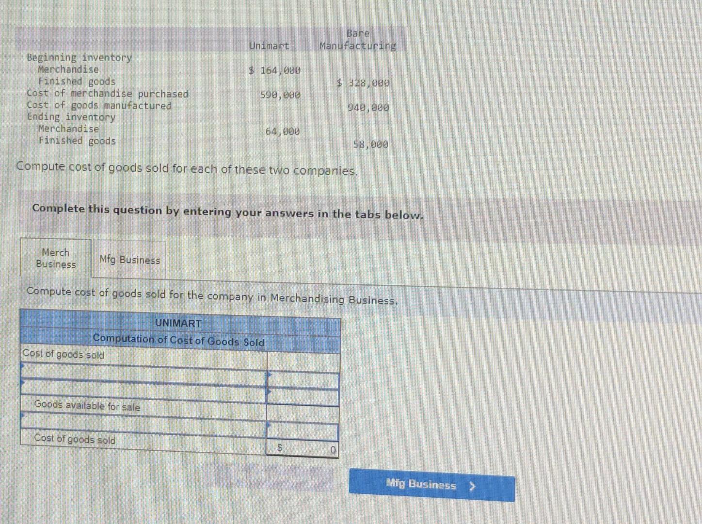 Solved Beginning inventory Merchandise Finished goods Cost