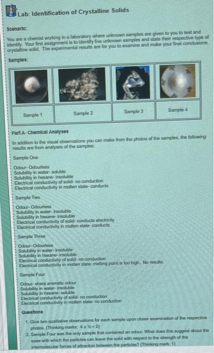 Solved Lab: Identification of Crystalline Solids Scenario | Chegg.com
