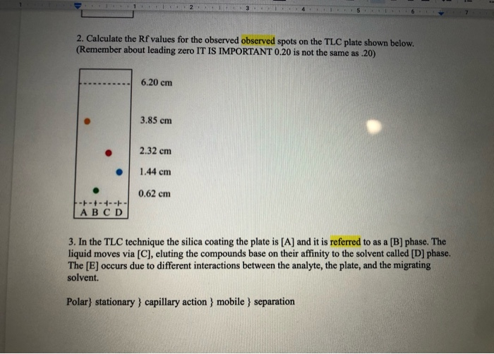 Solved 11 2 2. Calculate The Rf Values For The Observed | Chegg.com