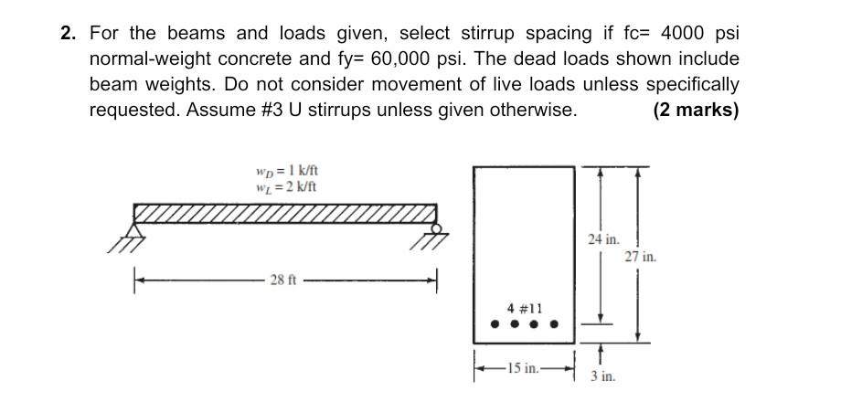 Solved 2. For the beams and loads given, select stirrup | Chegg.com