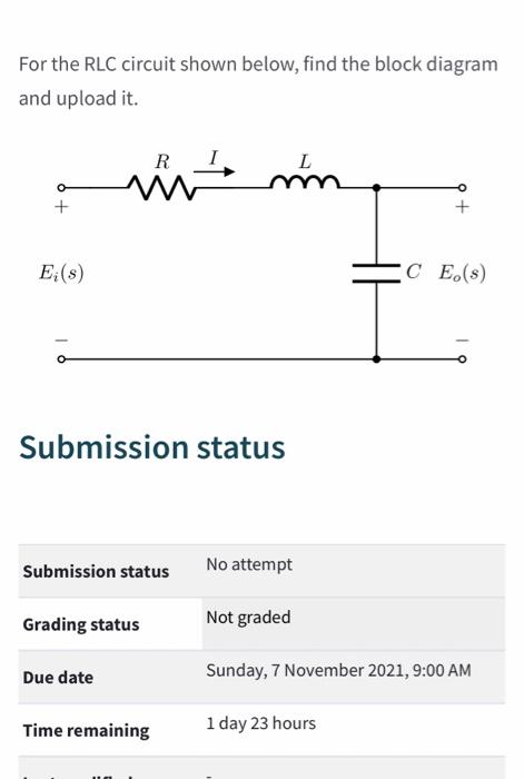 Solved For the RLC circuit shown below, find the block | Chegg.com