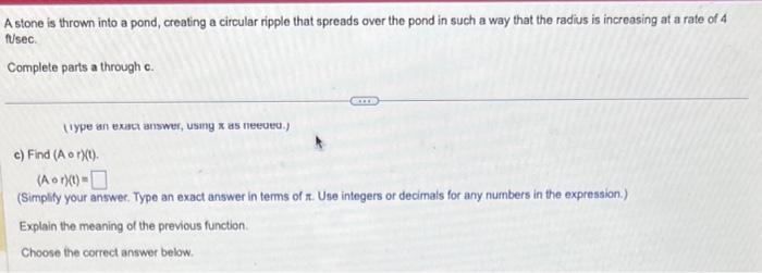 Solved A stone is thrown into a pond, creating a circular | Chegg.com