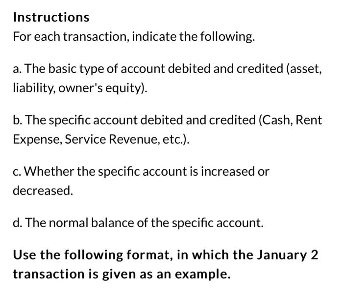 For each transaction, indicate the following. a. The | Chegg.com